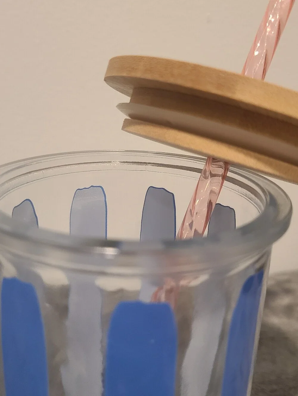 Tumbler Stripes Blue Glass Bamboo Reusable
